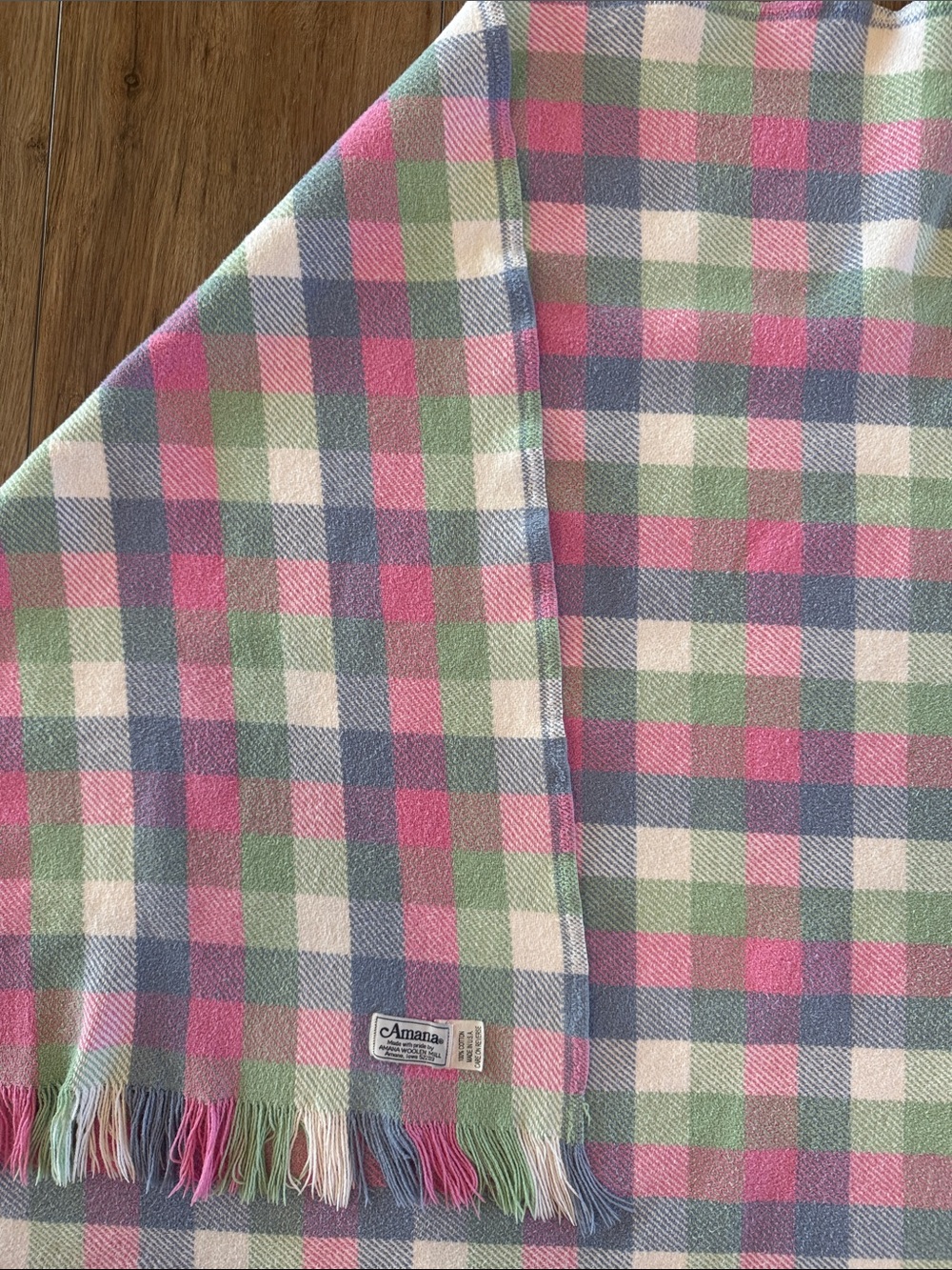Vintage Cottage Core Amana Pastel Plaid Throw  100% Cotton